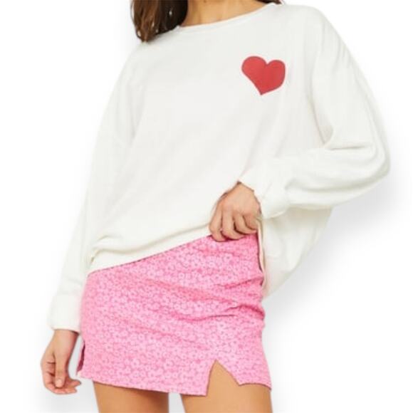 Altar’d State Self Love Club White Heart Sweatshirt Oversized Cozy Top Sz Medium - Picture 2 of 9